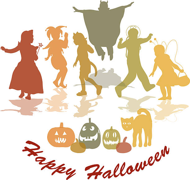 glücklich halloween wünsche vektor silhouetten - child jumping vegetable food stock-grafiken, -clipart, -cartoons und -symbole