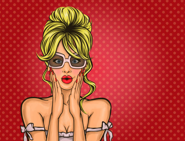 векторное поп-арт удивило девушку - sensuality blond hair women beauty stock illustrations