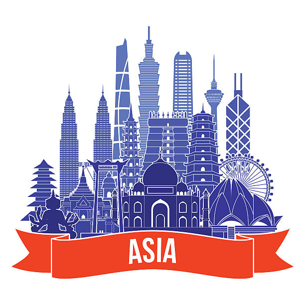 asien skyline detaillierte kontur. vektor-illustration - indigenous culture famous place thailand bangkok stock-grafiken, -clipart, -cartoons und -symbole