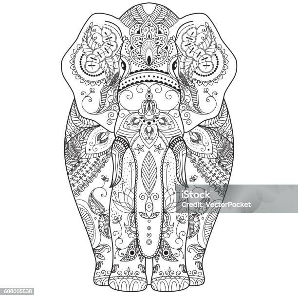 Poster With Patterned Elephant Stock Illustration - Download Image Now - Animal, Mandala, Pattern