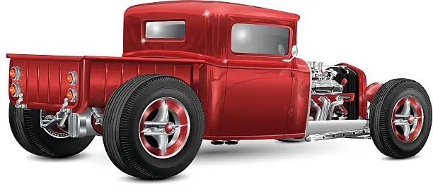 Vector illustration of red custom hot rod truck