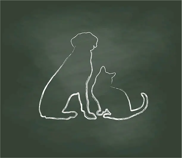 Vector illustration of Chalkboard Cat And Dog Sitting