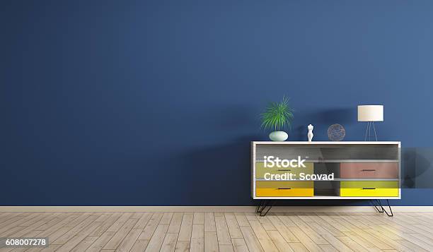 Interior With Wooden Cabinet 3d Rendering Stock Photo - Download Image Now - Multi Colored, Wall - Building Feature, Furniture