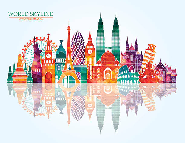 ilustrações de stock, clip art, desenhos animados e ícones de horizonte do mundo. vector ilustração de linha. estilo de linha - rome italy skyline silhouette