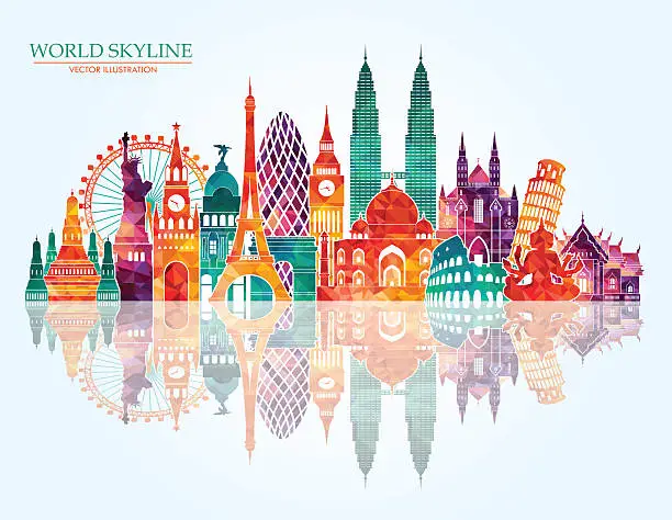 Vector illustration of World skyline. Vector line illustration. Line style design