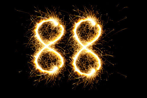 Number 88 made with sparklers  on black background