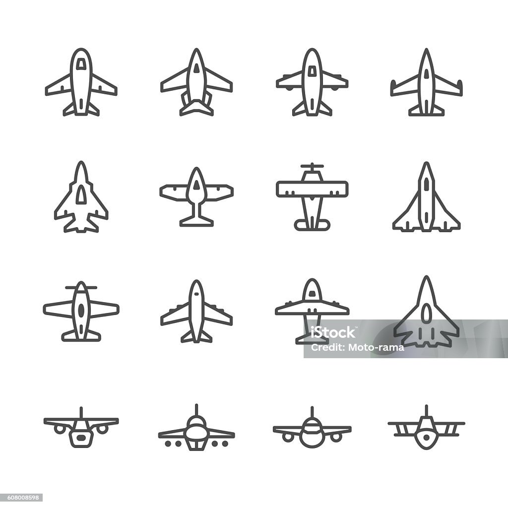 Set line icons of plane Set line icons of plane isolated on white. This illustration - EPS10 vector file. Biplane stock vector