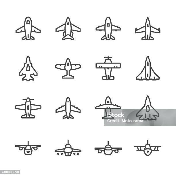 Set Line Icons Of Plane Stock Illustration - Download Image Now - Biplane, Icon Set, Air Vehicle