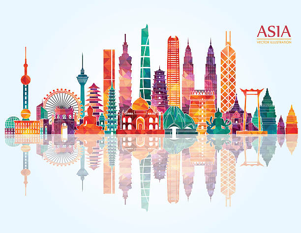 azja panoramę szczegółowa sylwetka. ilustracja wektorowa - abstract asia backgrounds bangkok stock illustrations