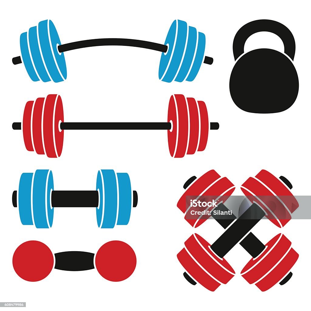 Athletic weights Athletic weights for weightlifting, bodybuilding and fitness. Set on a white background. Barbell stock vector