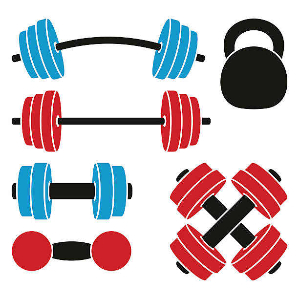 Athletic weights Athletic weights for weightlifting, bodybuilding and fitness. Set on a white background. dumbbell silhouette stock illustrations