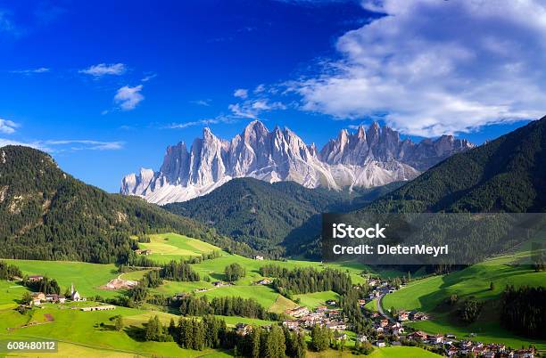 Val Di Funes St Johns Church Panorama Villnöss Southtirol Stock Photo - Download Image Now