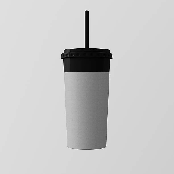 istock Close-up One Blank Gray Cardboard Smoothies Cup Isolated White 608481586