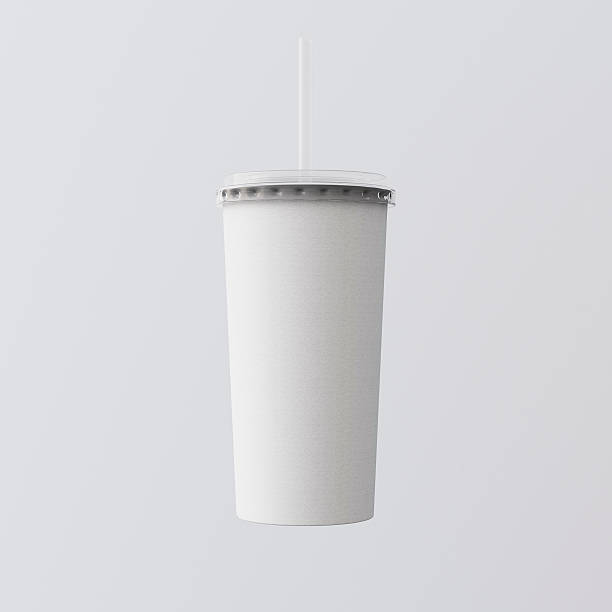 istock Closeup One Blank White Cardboard Smoothies Cup Isolated Gray Background 608481990