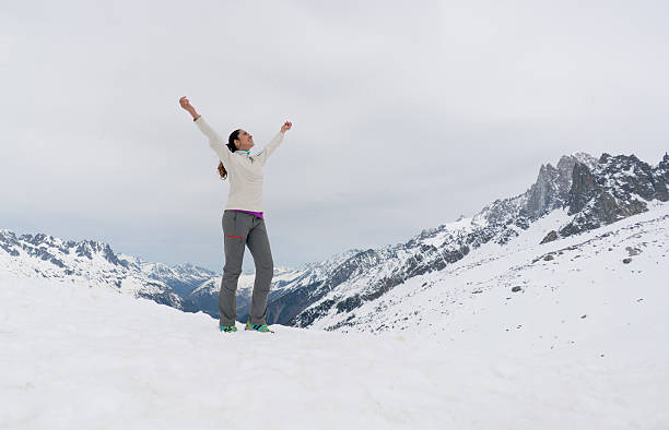 istock Trekker on top of a snow mountain 608506410