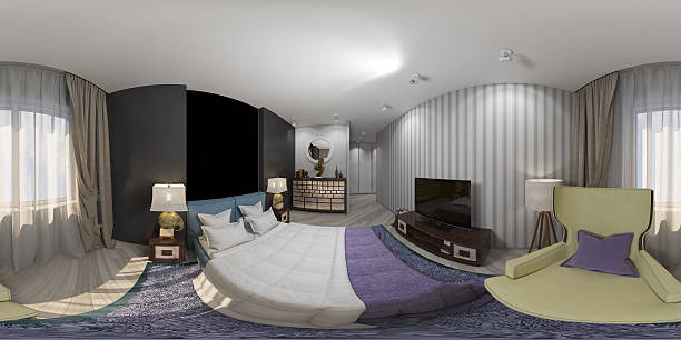 istock rendering design interior spherical 360 degrees, seamless panorama of bedroom 608509092