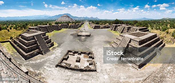 Panoramic View Of Teotihuacan Pyramids Mexico Stock Photo - Download Image Now - Teotihuacan, Pyramid, Pyramid Shape