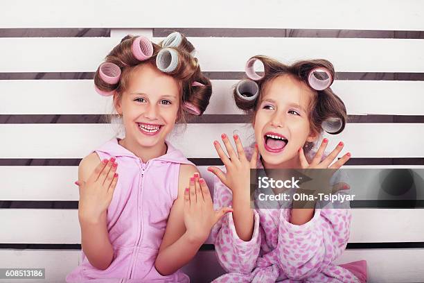 Children Laugh And Play In A Beauty Salon Stock Photo - Download Image Now - Child, Manicure, Beauty Spa