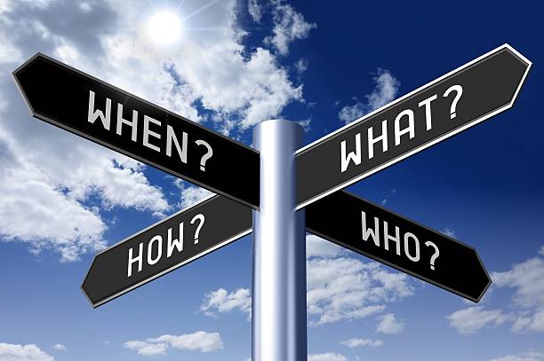 istock Signpost with four arrows - questions 608513312
