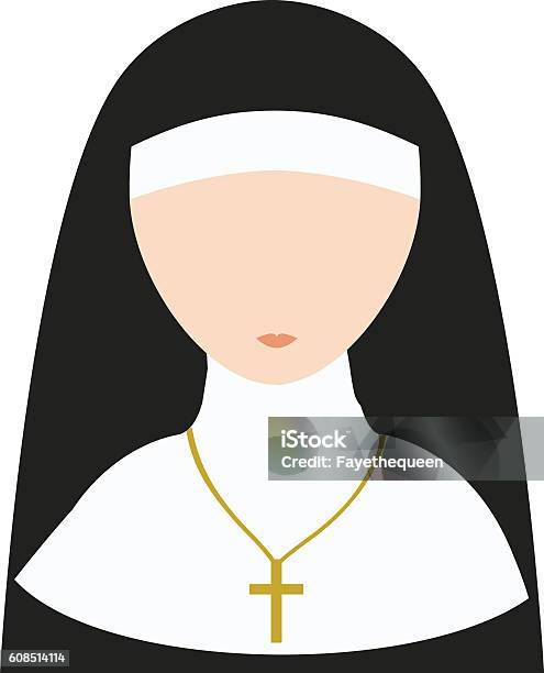 Ilustración de Nun Flat Vector Isolated Icono De Nun Flat Con Una Cruz y más Vectores Libres de Derechos de Monja