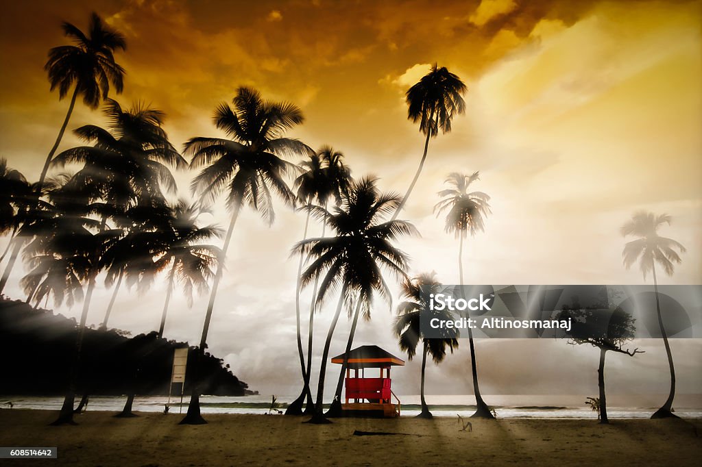 Artistic afternoon Maracas Beach featuring the lifeguard hut at dusk. Artistic afternoon shot of Maracas Beach featuring the lifeguard hut at dusk. Trinidad - Trinidad And Tobago Stock Photo