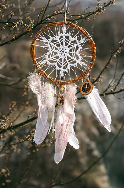 istock Handmade native american dream catcher on background of rocks an 608518294