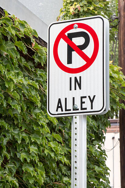istock No Parking in Alley sign with vines 608523160