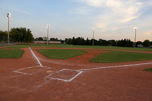 A wide angle shot of a baseball field.