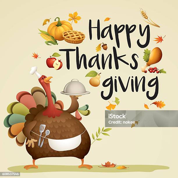 Turkey Chef Happy Thanksgiving Stock Illustration - Download Image Now - Thanksgiving - Holiday, Turkey - Bird, Humor