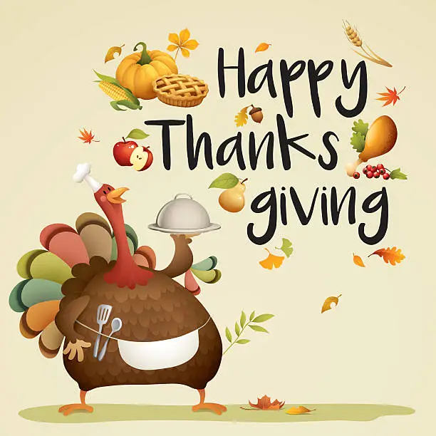 Vector illustration of turkey chef - happy thanksgiving