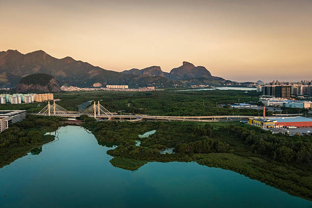 istock Barra da Tijuca aerial view at sunset, Rio de Janeiro 608540624