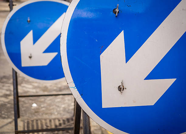 istock Two blue round road signs 608547948