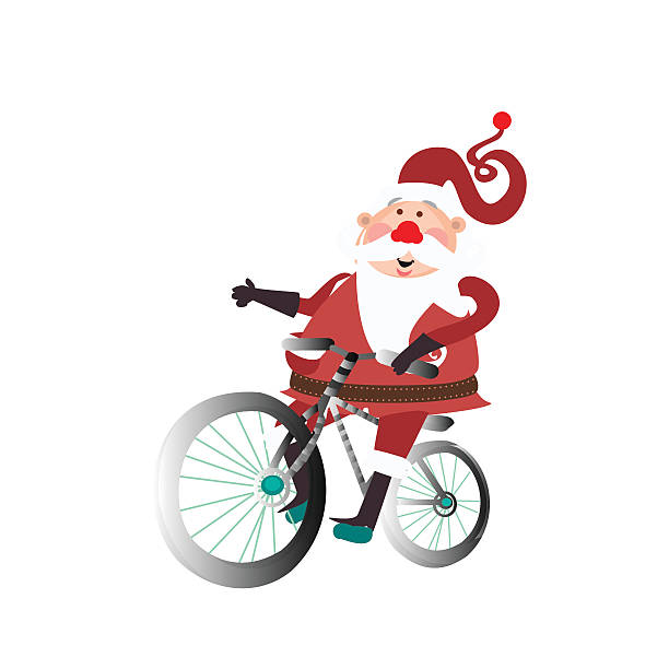weihnachtsmann mit fahrrad - lieke klaus stock-grafiken, -clipart, -cartoons und -symbole
