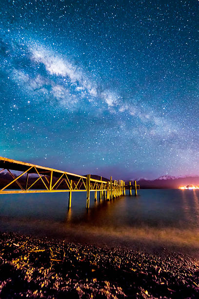 istock Milkyway with wooden jetty 608563612