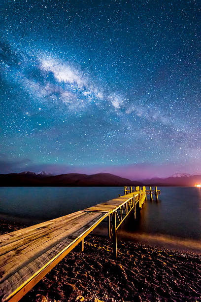 istock Milkyway with wooden jetty 608564968