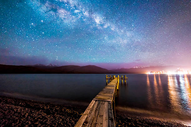 istock Milkyway with wooden jetty 608565790