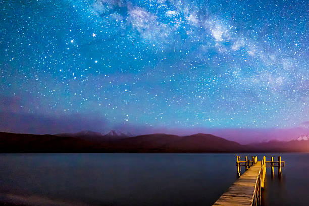 istock Milkyway with wooden jetty 608565852