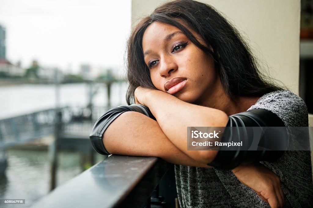 African American Depressive Sad Broken Heart Concept Loneliness Stock Photo