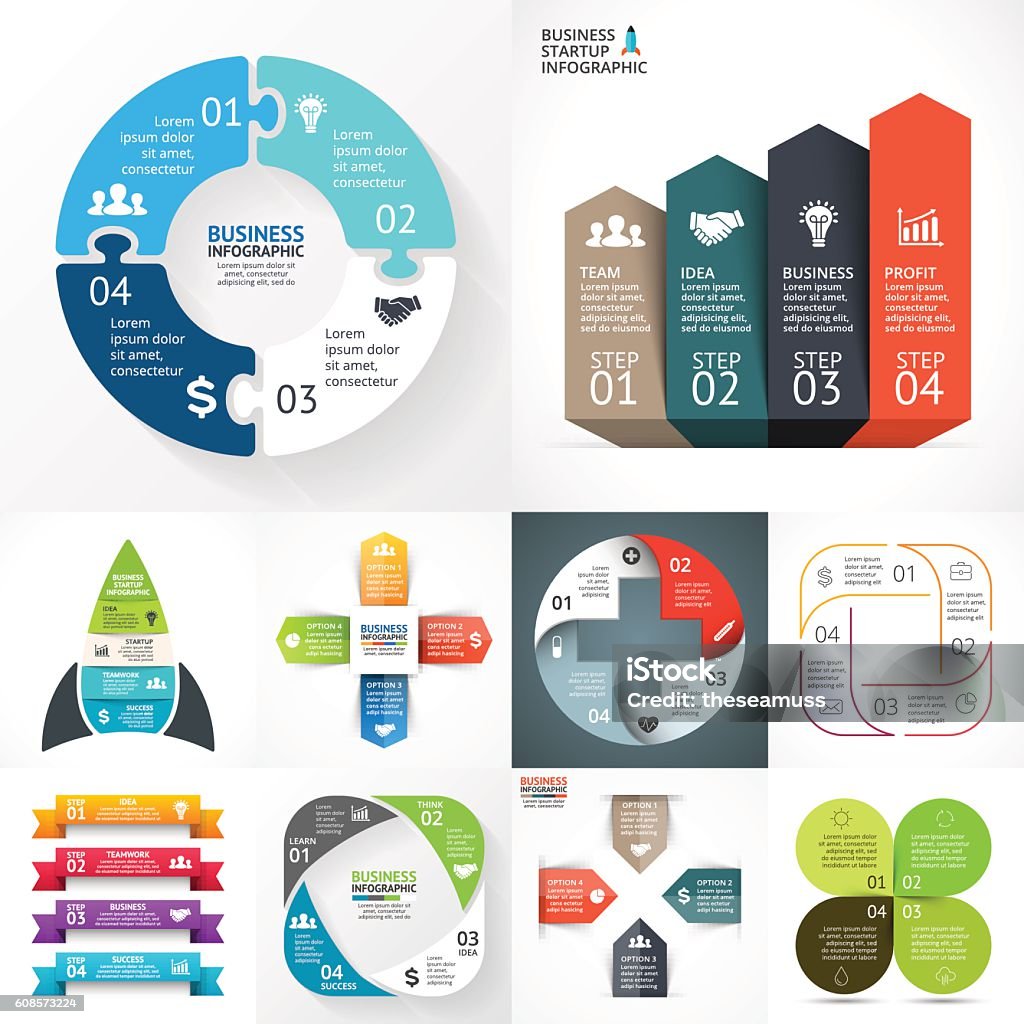 Vector circle infographic set. Business diagrams, arrows graphs, startup logo Layout for your options or steps. Abstract template for background. Banner - Sign stock vector