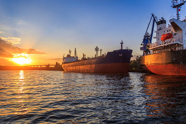 istock Sunset ot the seaport 608574638
