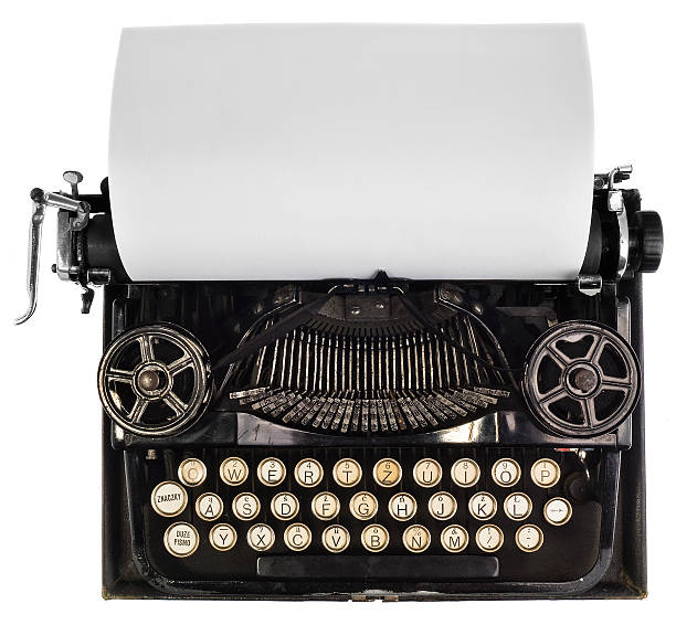 istock Antique typewriter with white blank sheet of paper. 608578758