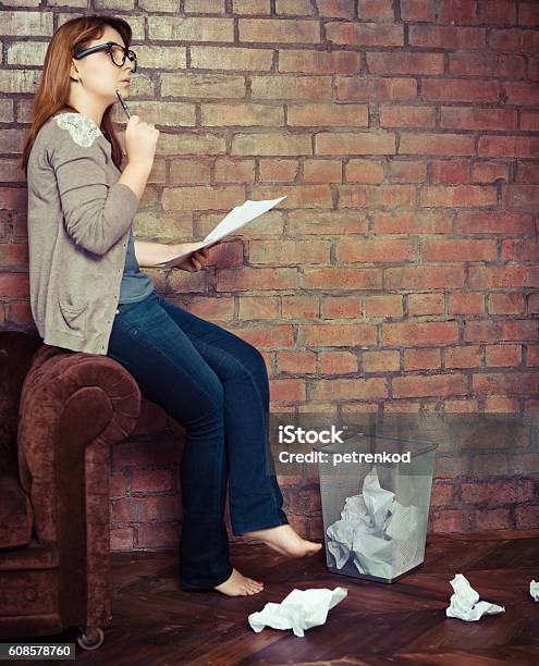 Young Woman Writer Working Stock Photo - Download Image Now - Adult, Adults Only, Artist