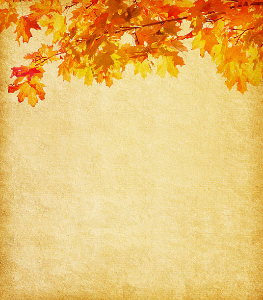 istock Old paper with colorful autumn leaves. 608584296