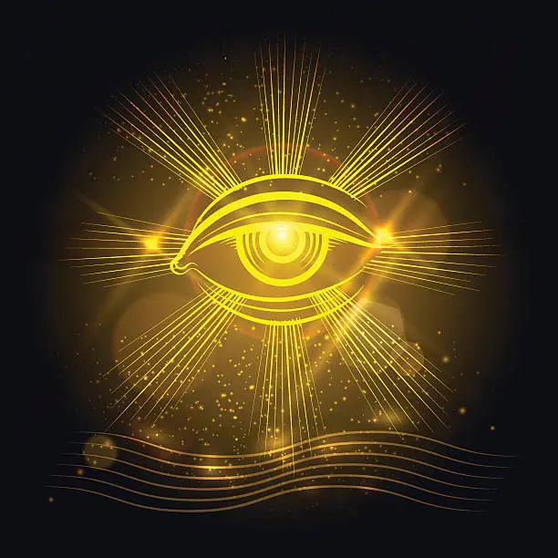 Vector illustration of Egypt God eye on golden background