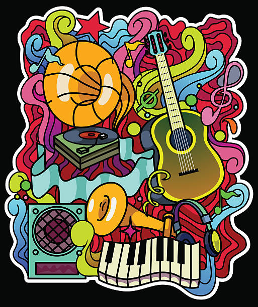 illustrations, cliparts, dessins animés et icônes de fond de musique coloré. illustration vectorielle. place pour le texte. - drum dance music arts and entertainment