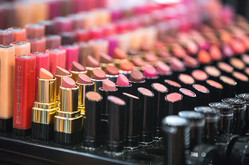 The multi-colored lipstick. Women's cosmetics. Sets.
