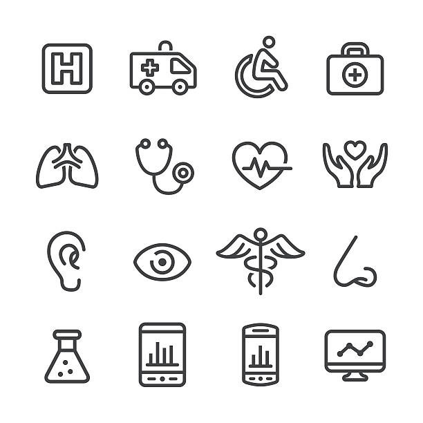 ilustrações, clipart, desenhos animados e ícones de ícones médicos e de saúde - série de linhas - pulse trace taking pulse computer monitor healthcare and medicine