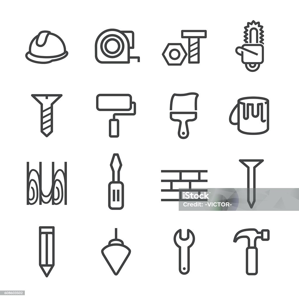 Konstruktions- und Werkzeugsymbole - Linienserie - Lizenzfrei Icon Vektorgrafik