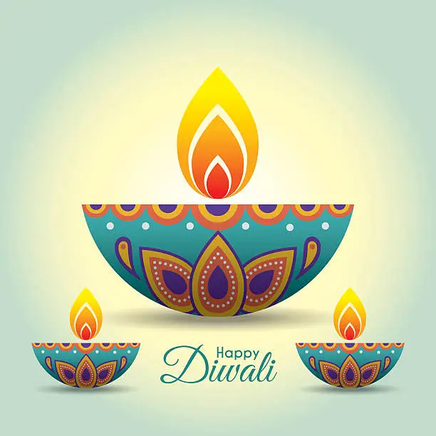 Vector illustration of Diwali diya 3