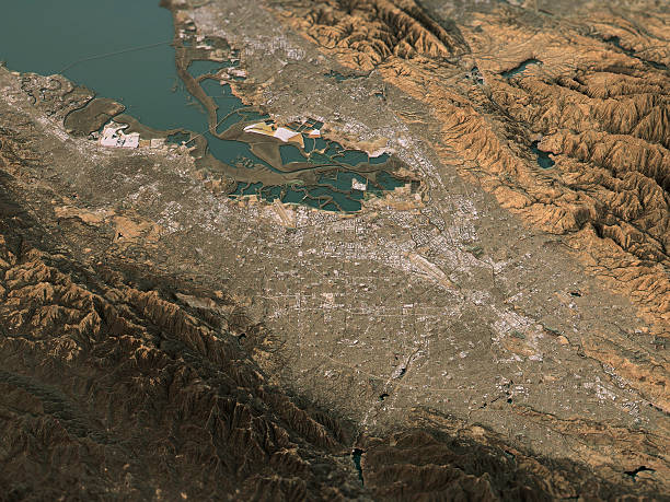 istock Silicon Valley Topographic Map 3D Landscape View Natural Color 608609902